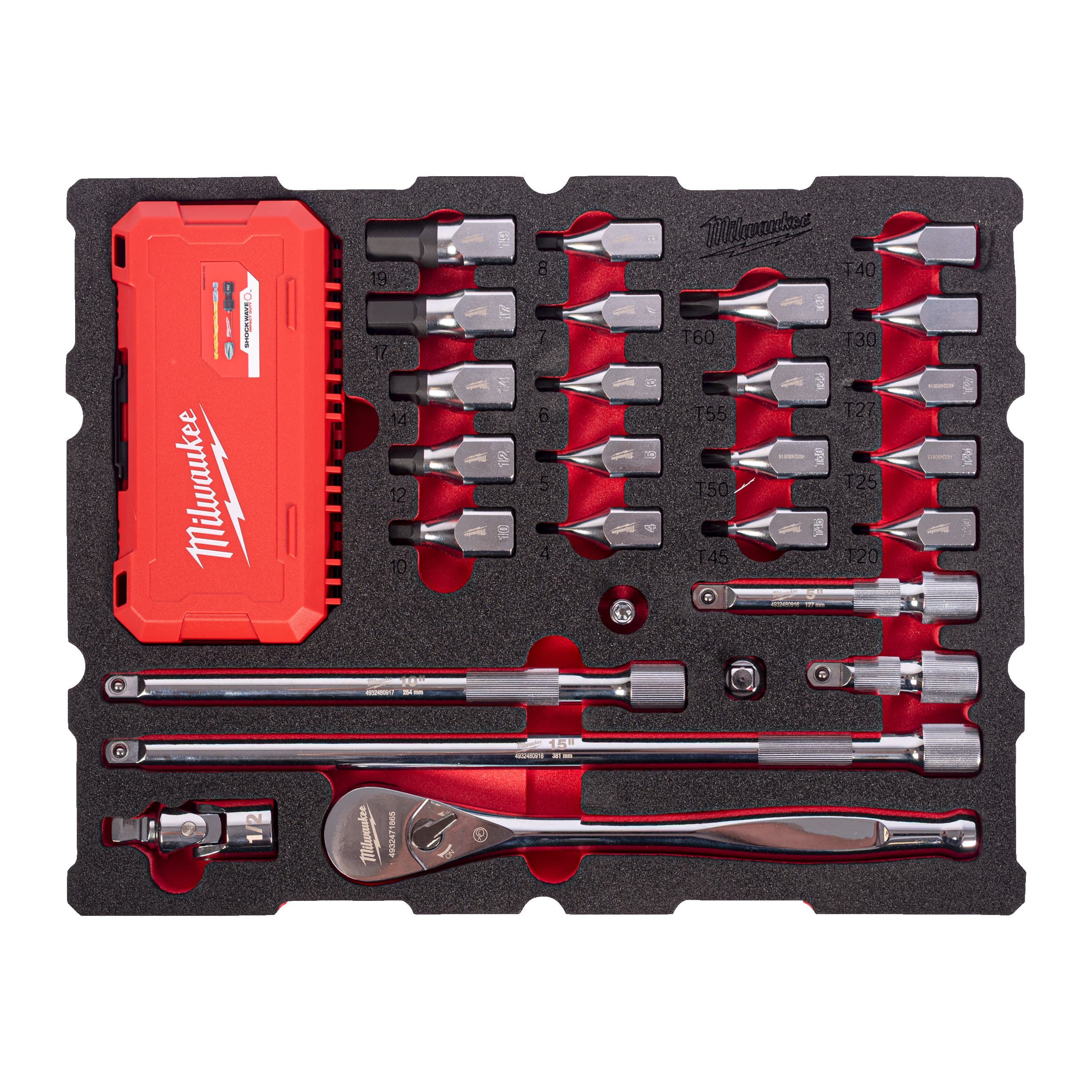 Milwaukee Foam Inlay PACKOUT ratel- en bitdoppenset 1/2” (67-delig)