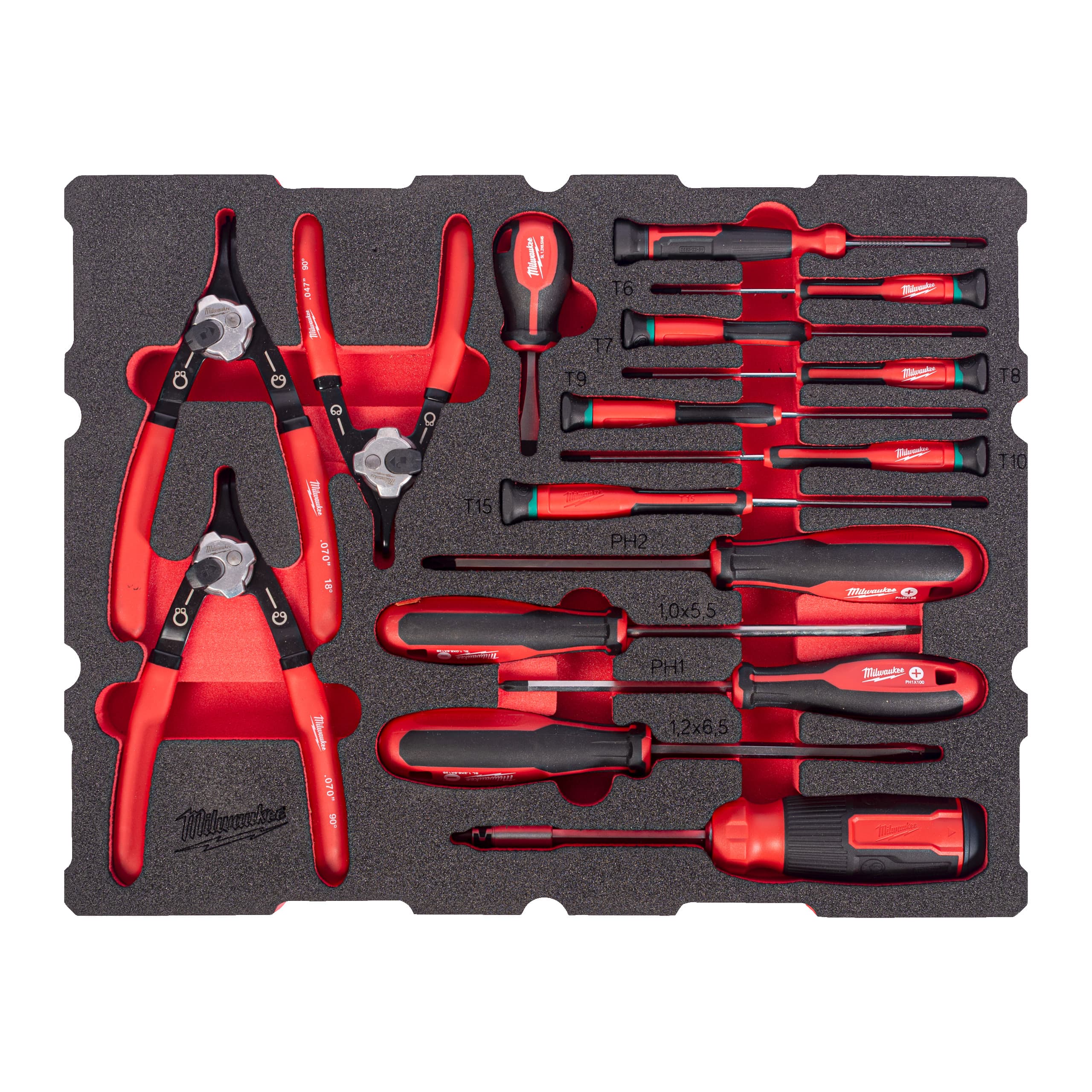 Milwaukee Foam Inlay PACKOUT schroevendraaiers- en borgveertangenset (44-delig)
