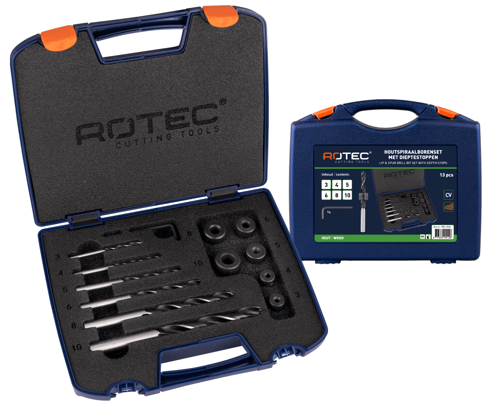 Rotec Houtspiraalboorset met dieptestoppen 3-10mm 13dlg