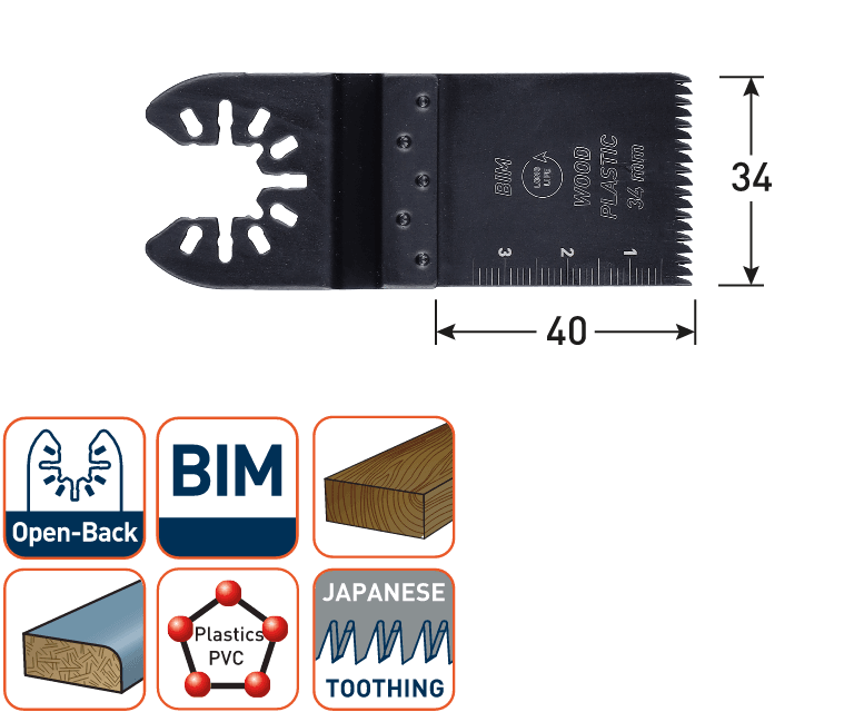 Rotec multitool Open-Back invalzaagblad BIM Hout/Plastic 34x40mm