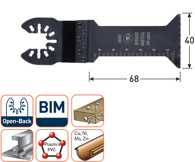 Rotec multitool Open-Back invalzaagblad BIM Hout/Metaal 40x68mm