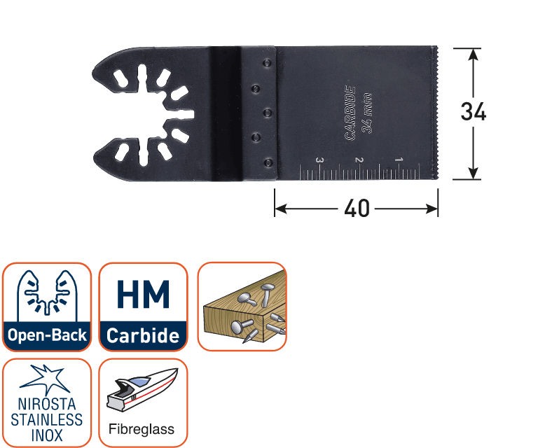 Rotec multitool Open-Back invalzaagblad HM Metaal/RVS 34x40mm