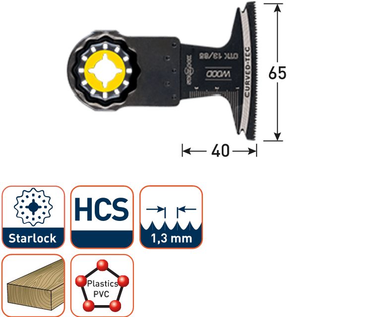 Rotec multitool Starlock invalzaagblad HCS Hout 65x40mm