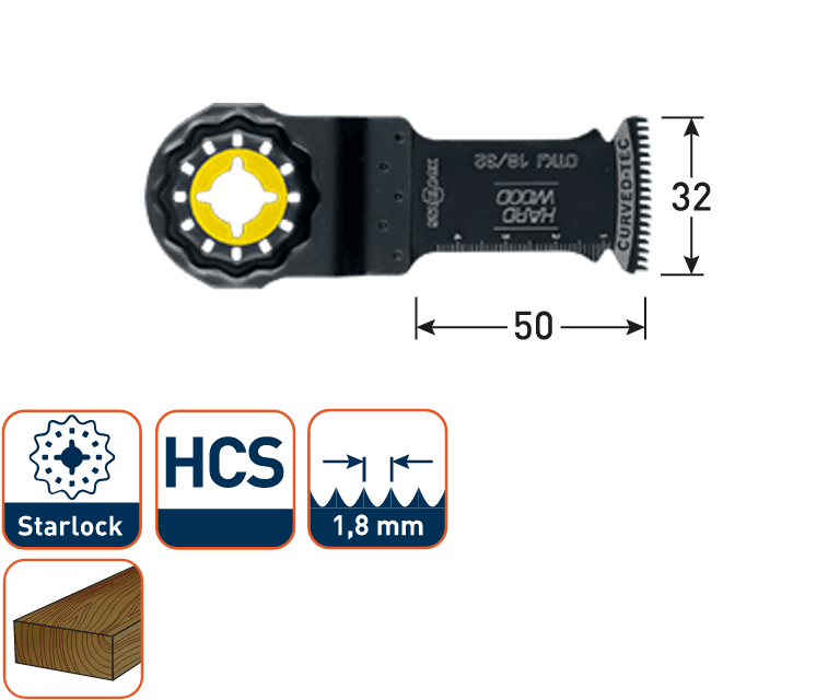 Rotec multitool Starlock invalzaagblad HCS Hardhout 32x50mm