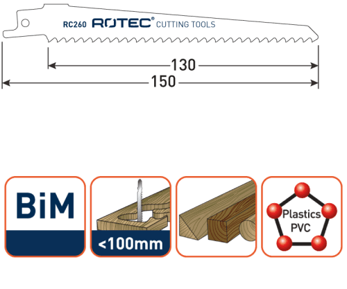 Rotec Reciprozaagblad Hout-metaal S611DF 150mm 5 Stuks