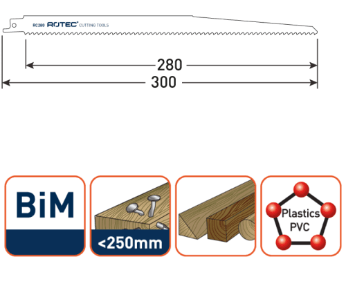 Rotec Reciprozaagblad Hout-metaal S1411DF 300mm 5 Stuks