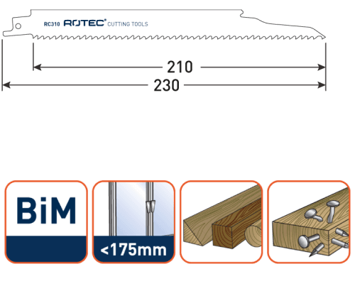 Rotec Reciprozaagblad Hout-metaal Kozijnen 230mm 5 Stuks