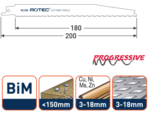 Rotec Reciprozaagblad Hout-metaal S3456XF Non-ferro 200mm 5 Stuks