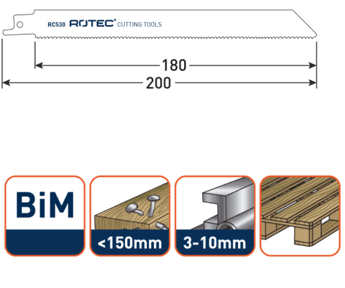 Rotec Reciprozaagblad Hout-metaal dun 200mm 5 Stuks