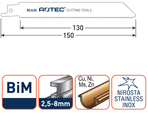 Rotec Reciprozaagblad Metaal-RVS S922BF dun 150mm 5 Stuks