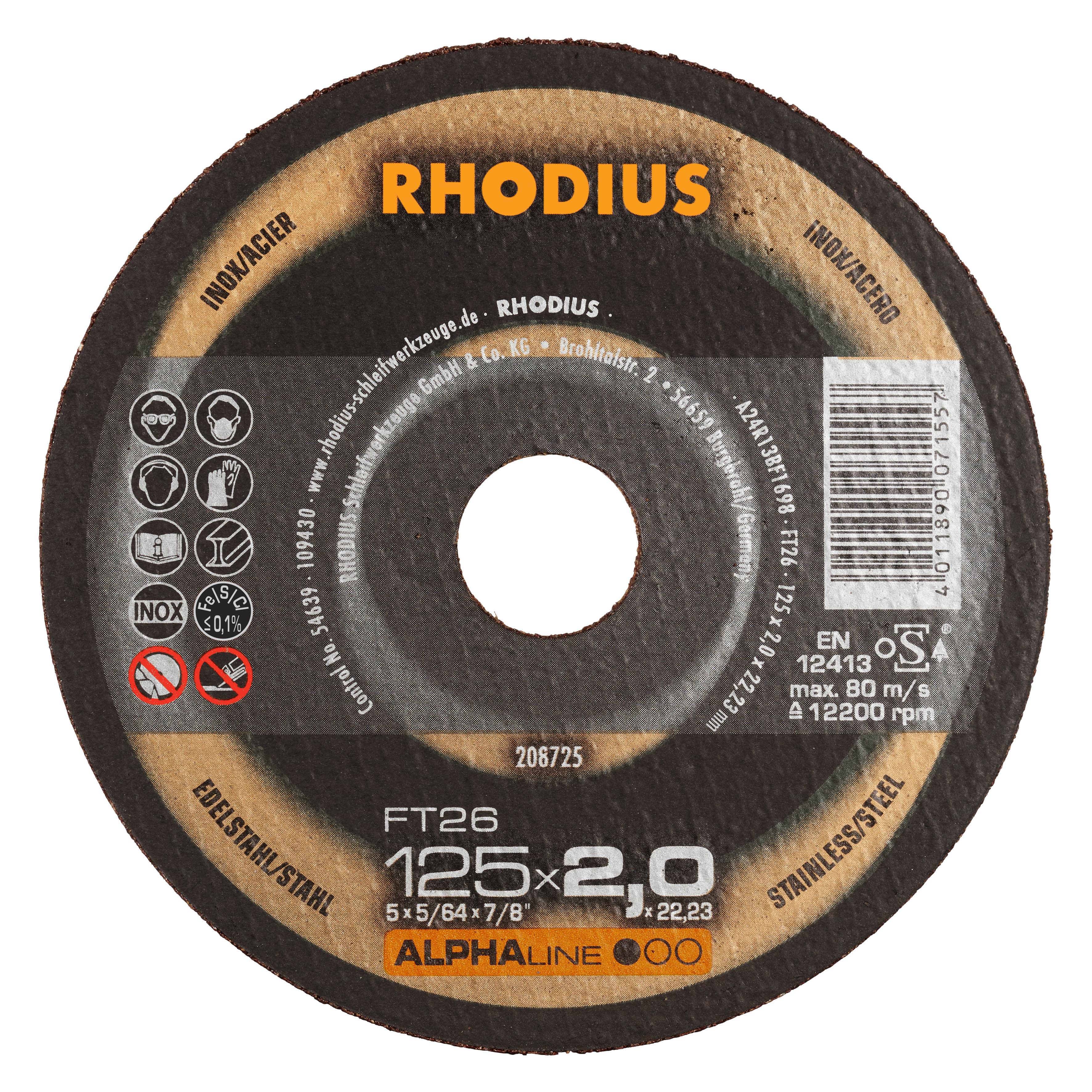 Rhodius Slijpschijf FT26 Staal/Rvs 125 x 2.0mm