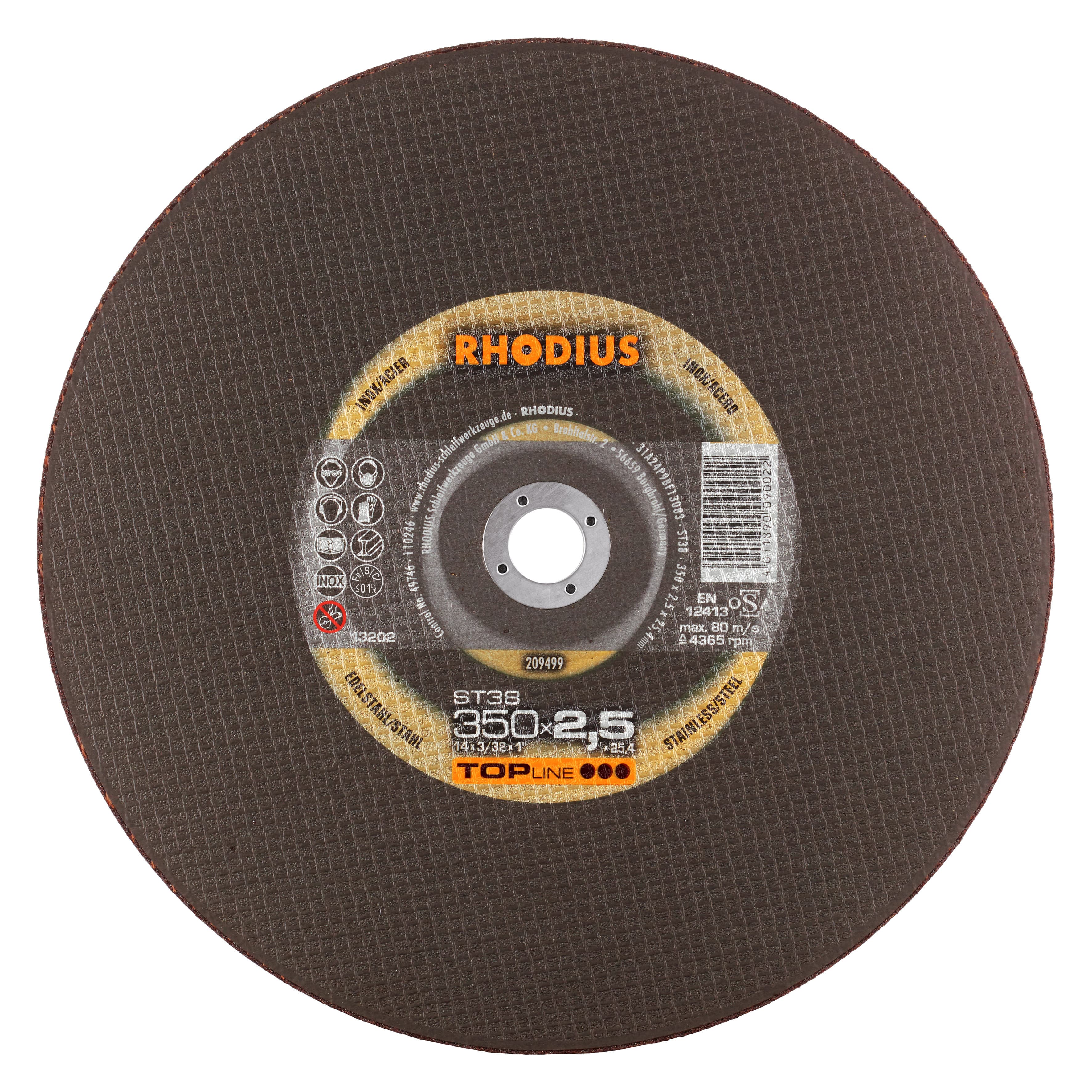Rhodius Stationaire slijpschijfschijf ST38 Staal/Rvs 350 x 2.5 x 25.4mm