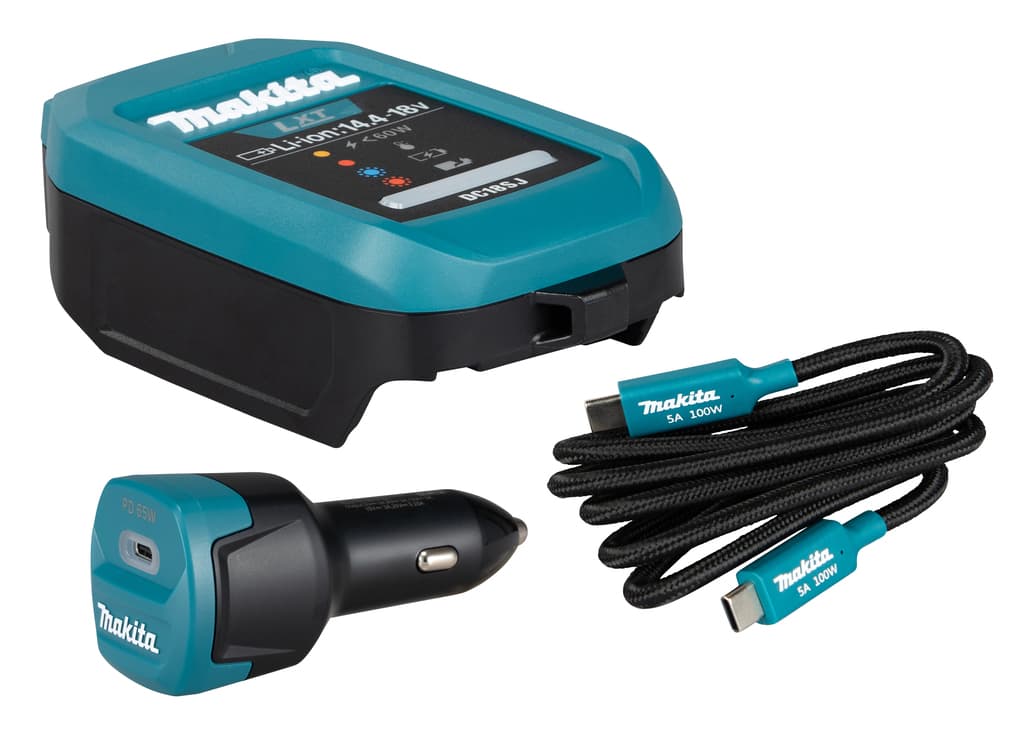 Makita acculader 1915U4-1 USB-C 14-18V incl kabel en autoadapter