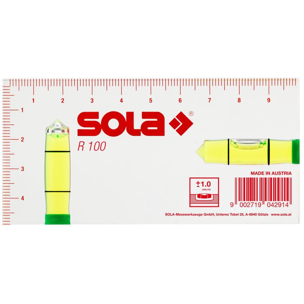 SOLA compacte waterpas R 100 10cm SOLA-opdruk