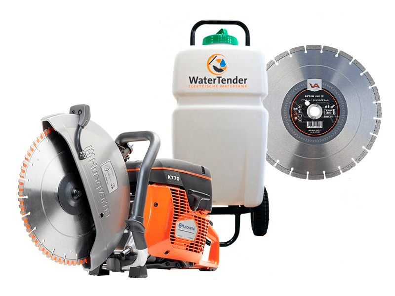 Bandenzaag Husqvarna K770 ø 350mm met watertank 35 liter en zaagblad