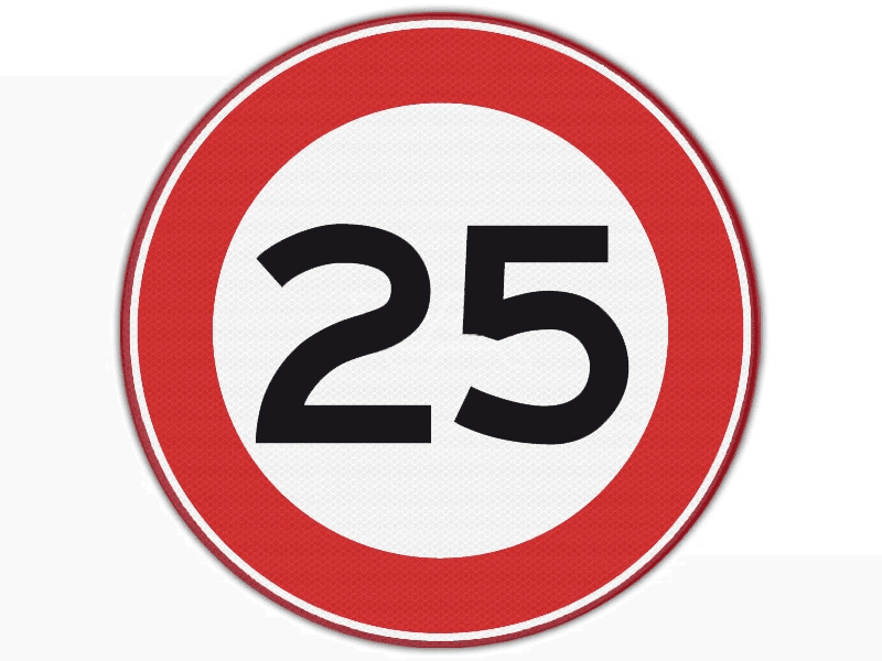 Verkeersbord RVV A01-25 - Maximumsnelheid 25 km