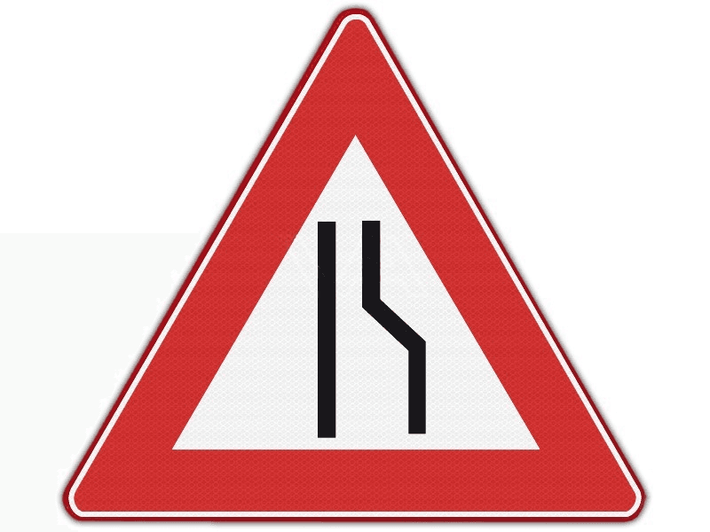 Verkeersbord RVV J18 - Rijbaanversmalling rechts