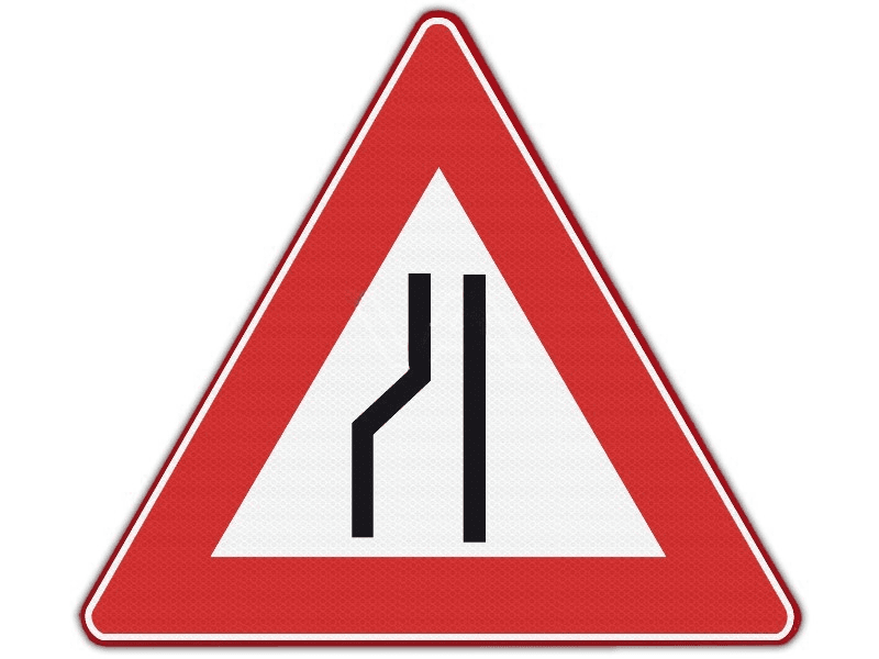 Verkeersbord RVV J19 - Rijbaanversmalling links