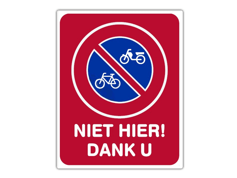 Parkeerbord IB02 - (Brom-)fietsen niet hier - bord dor lak 20 x 25