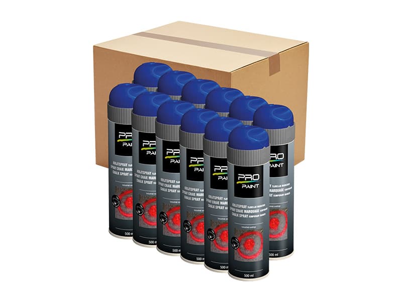 Markeringsverf Krijtspray Fluor BLAUW 5-15 dagen 12 x 500 ml