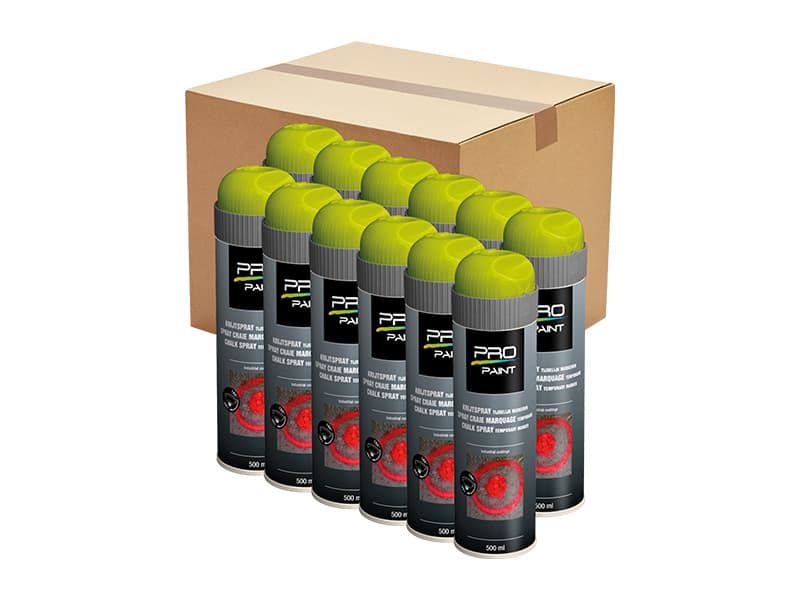 Markeringsverf Krijtspray Fluor GEEL 5-15 dagen 12 x 500 ml