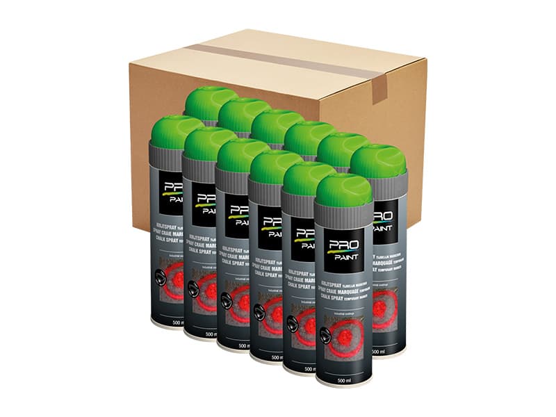 Markeringsverf Krijtspray Fluor GROEN 5-15 dagen 12 x 500 ml