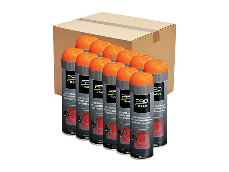 Markeringsverf Krijtspray Fluor ORANJE 5-15 dagen 12 x 500 ml