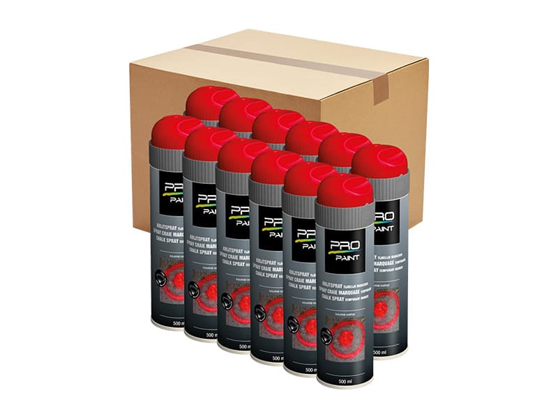 Markeringsverf Krijtspray Fluor ROOD 5-15 dagen 12 x 500 ml