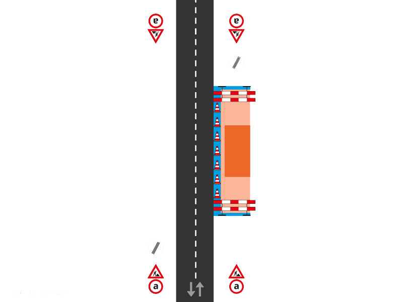 Wegafzetting berm met visuele rijrichtingsscheiding 1302b max. 1 dag
