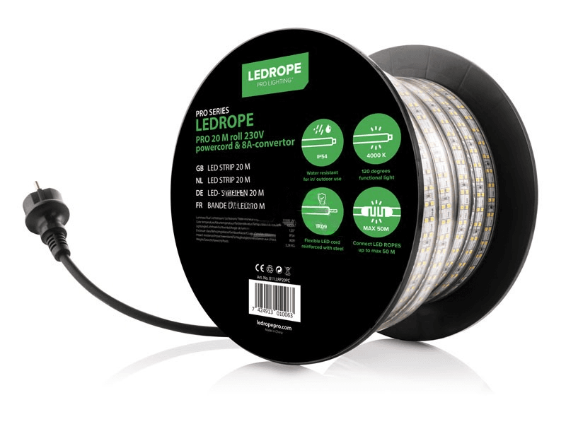 Lichtslang LedRope Pro 20m + stroomkabel 1.5m