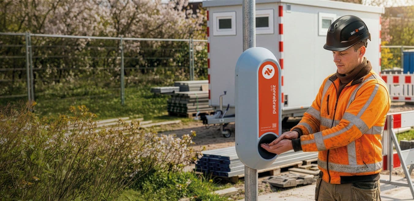 Zonnebrandpaal met AIC Visser logo erop