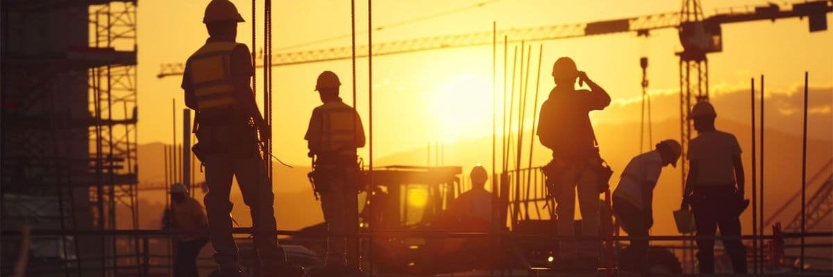 Bouwvakkers aan het werk in de brandende zon