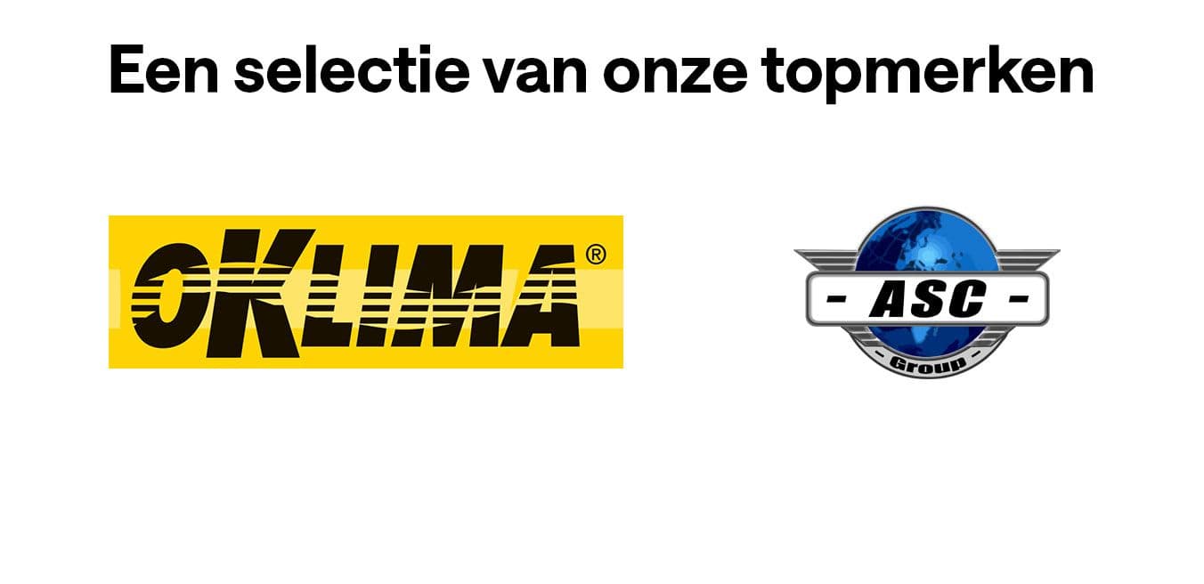 Gele OKLIMA-logo naast blauw ASC-logo op witte achtergrond.