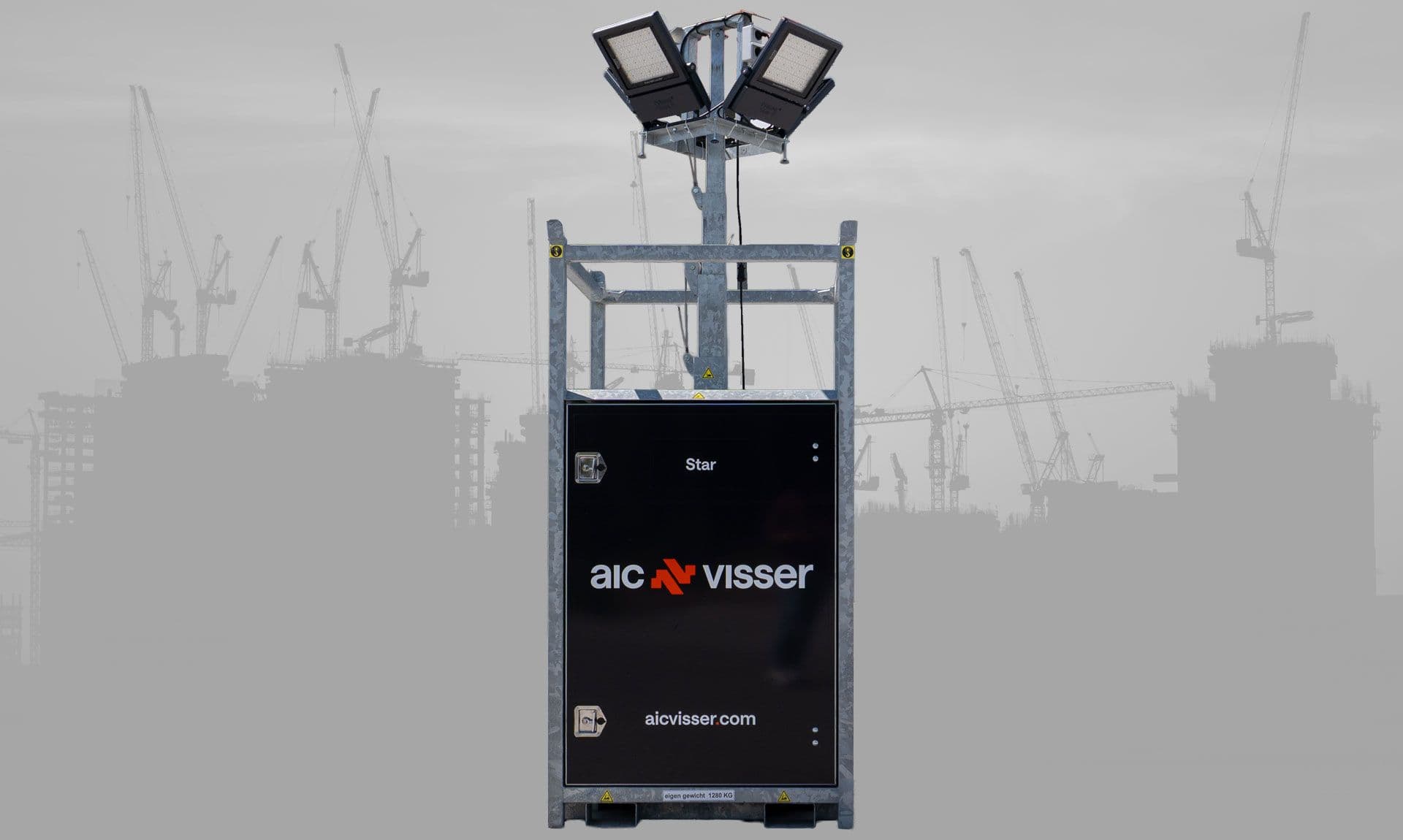 Lichtmast AIC Visser STAR op grijze achtergrond bouwplaats