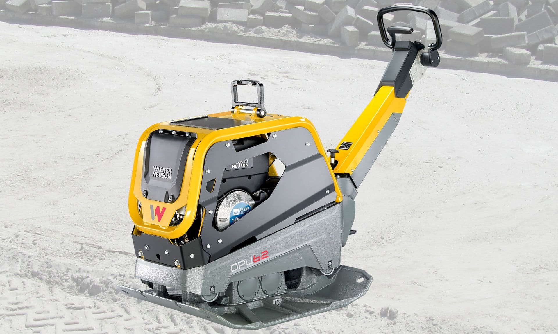 Trilplaat Wacker Neuson NextGen op een te bestraten oppervlak