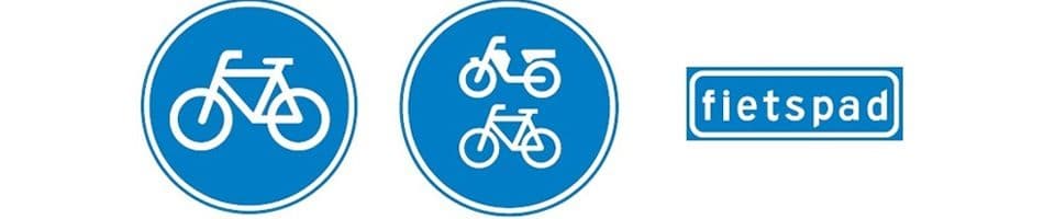 Drie verschillende fietsborden naast elkaar: G11, G12-a en G1